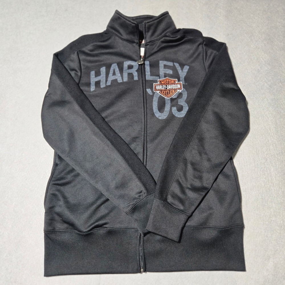 Harley Davidson Womens Track Jacket Black Full Zip Conrads Joliet IL Size L